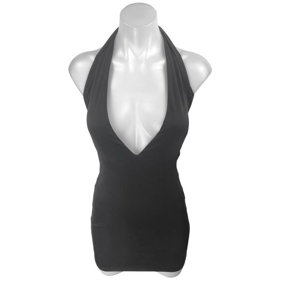 White Fox Black Sleeveless Halter Plunging Open Back Mini Bodycon Dress Size XS - Picture 1 of 5